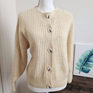 H&M Yellow Beige Button-Up Cardigan Sweater SZ Small
